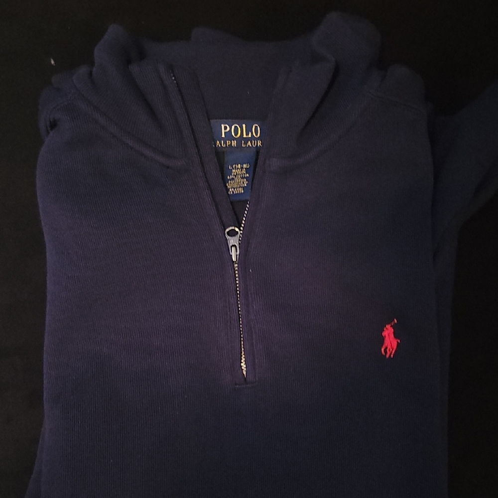 Polo by Ralph Lauren Blue Zip Up Sweater with Red Logo